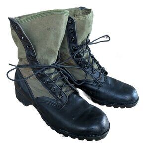 Vintage Men's Military Issue Green/Black Combat Boots - Size 8